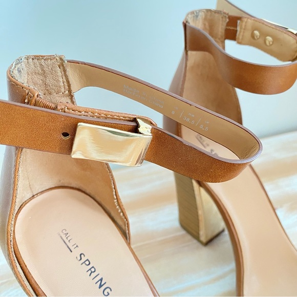 Call It Spring Chunky Heeled Ankle Strap Women’s Sandals - Tan / Brown - Picture 6 of 15